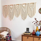 Extral Large macrame wall hanging, 71'' W x 32'' L boho wall art tapestry wall decor for urban entryway,living room,bedroom decor, headboard woven wall art, big fiber art over couch art for Yarn hallway (Wood Bead-B) - Image 4