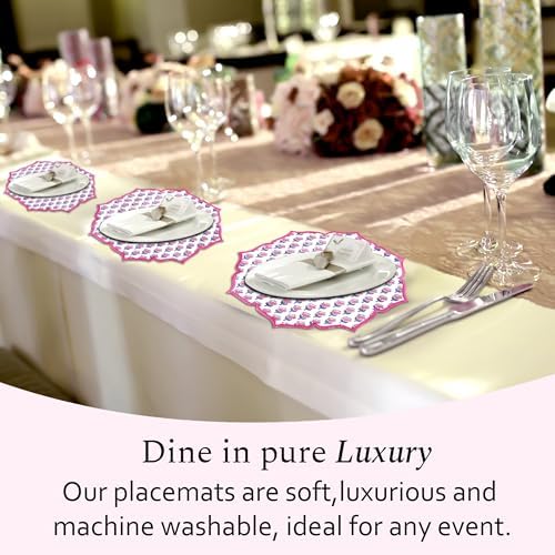 CPC Pink Sapphire Block Print Cotton Floral Placemat 15x15 Inch, Set of 4 - Image 6