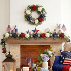 Valery Madelyn 9FT 4th of July Garland with Lights for Mantle, Red White Blue Patriotic Hydrangeas Garland Memorial Day Decorations with Eucalyptus Leaves Butterfly for USA 250th Anniversary Summer - Image 5