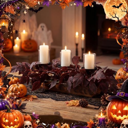 Fall Table Centerpiece Artificial Cimicifuga Leaves Candle Holder - Image 2