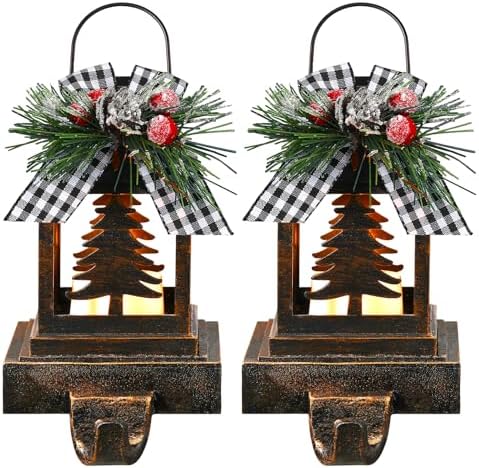 Therwen 2 Pcs Christmas Stocking Holders Lantern, LED, Xmas Tree, Bronze by Therwen