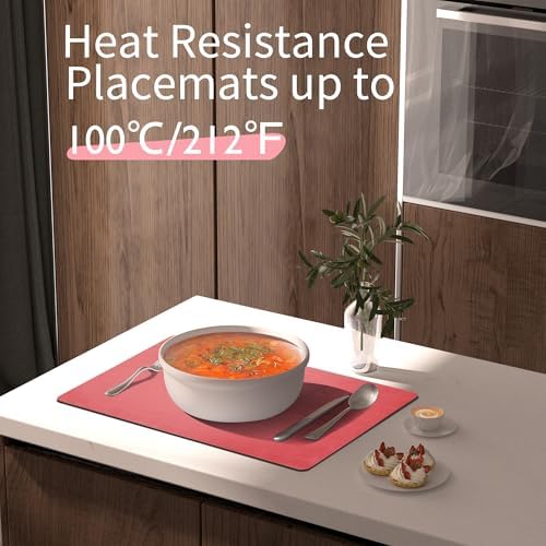 Maxpearl Faux Leather Placemats Set of 6, Easy to Clean, Light Red - Image 4