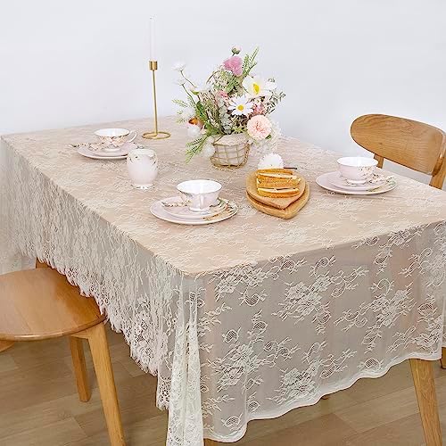 Pack of 6 Lace Tablecloth Ivory Table Fabric 60x120 Inch for Rustic Wedding - Image 2