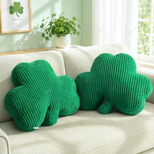 AELS Shamrock Pillow Set of 2, St. Patrick's Day Decorative Throw Pillow, 15.7" Corduroy Striped Cute Cushion for Living Room & Bedroom, Perfect for Holiday Home Decor, Irish Green by AELS