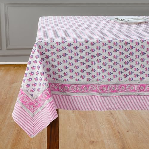 CPC Tablecloth 100% Cotton 72x190 Inch Indian Block Print Rectangle Table Cover, Pink Table Cloth for Weddings, Spring/Summer, Barbeque - Pink Sapphire by COTTONPRINTCLUB