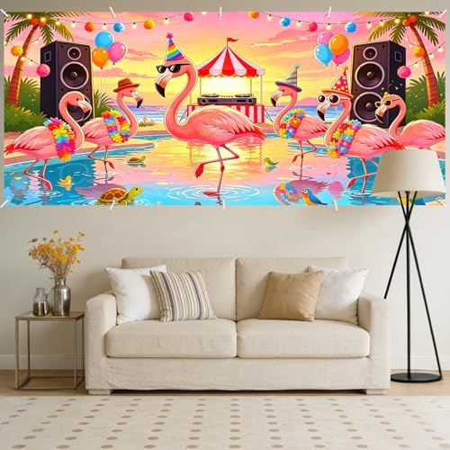 ANNA QUEEN 7x16 ft Garage Door Banner,Reusable Large Outdoor Backdrop for Tropical,Patriotic,Graduation and Christmas Party Decorations (Pink Flamingos) - Image 5