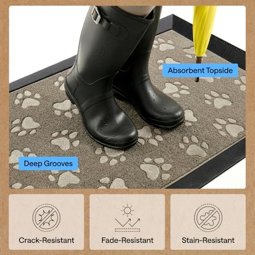 GORILLA GRIP WeatherMAX Door Mat, Indoor Outdoor Use, 35x23, Beige Paw - Image 5