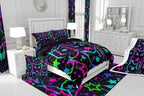 Erosebridal Cartoon Cat Bedding, Black Cat Comforter Set for Kids Girls Boys Teens, Ombre Glowing Neon Stars Down Comforter, Kawaii Kitten Duvet Insert, Gradient Galaxy Quilt, Queen - Image 6