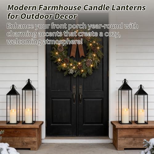 22" 19" Modern Farmhouse Candle Lantern Decor Set of 2 Large Black Metal Candle Lanterns with Flameless Candles, Lanterns Decorative Indoor for Fireplace Mantle Table Outdoor Lanterns for Patio Porch - Image 6