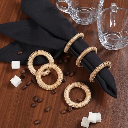 Goroly Home Rattan Napkin Rings Set of 24, Bulk Natural Round Woven Napkin Holders for Wedding Party Decoration - Image 5