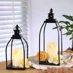 Decorative Candle Lanterns Set of 2, Black Metal for Indoor & Outdoor - Image 2