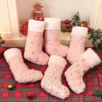Pink Christmas Stockings Set of 6 - Lage Elegant Faux Fur Xmas Stockings with Silver Christmas Tree Snowflake Designs, Pink Christmas Decoration for Holiday Party Home - Image 2