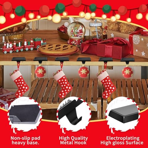 Oleitodh 8 Pack Metal Black Christmas Stocking Holders for Mantle Heavy Duty Stocking Hangers Stocking Hook Christmas Ornaments for Counter Tables Window Fireplace Mantle Decoration - Image 4