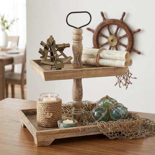 Hanobe 2 Tiered Decorative Tray Stand for Coastal Coffee Table Decor - Image 3