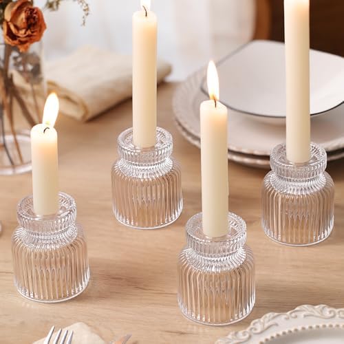 DARJEN 12 Pcs Glass Candlestick Holders- Clear Taper Candle Holders Tealight Votive Candle Holders for Table Centerpieces, Wedding, Dinner Party, Home Decor - Image 6