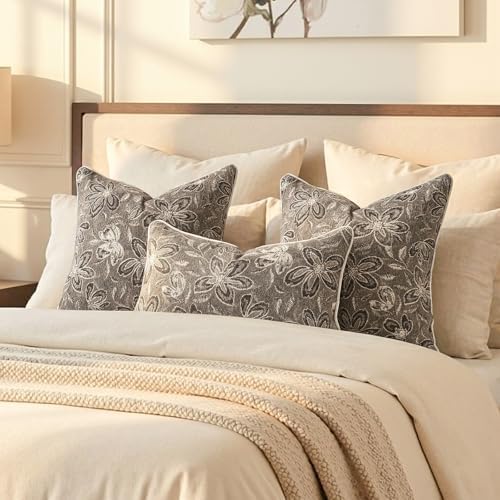MATTINS Vintage Floral Patterned Throw Pillow Covers 24x24, Gray Brown 2PC - Image 7