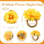 24 Pcs Flower Napkin Rings Daisy Flower Handcraft Floral Napkin Holder Rings for Wedding, Holiday Banquet, Luncheons, Birthday Party Dining Table Decor - Image 3