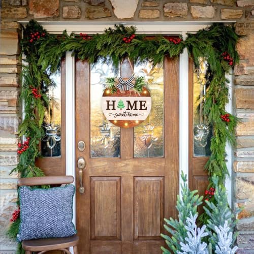 HOMCDALY Interchangeable Welcome Sign for Front Door with 14 Changeable Icons, Door Wreaths for Front Door with 12 LED Lights, Farmhouse Rustic Welcome Door Hanger Wall Sign, Porch Decorations(White) - Image 2