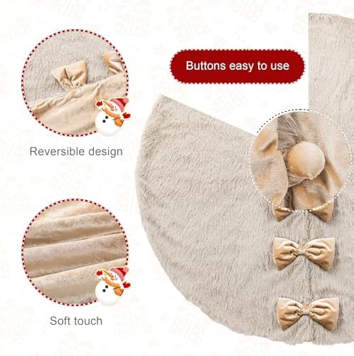 Glitzhome 48" D Reversible Christmas Tree Skirt, Large Faux Fox Fur/Korean Fleece Xmas Tree Skirt Mat for Christmas Home Party Holiday New Year Decorations - Image 2