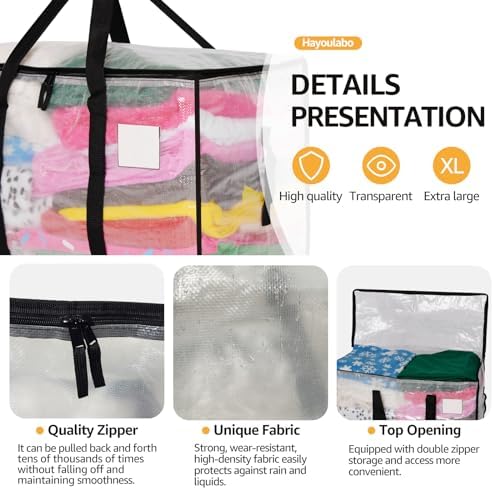Moving Bags Heavy Duty Extra Large, Alternative for Moving Boxes & Moving Supplies,Clear Storage Bins with Lids, Plastic Packing Tote, Storage Bags for Clothes with Handles & Zippers(Clear, 8 Pack) - Image 6