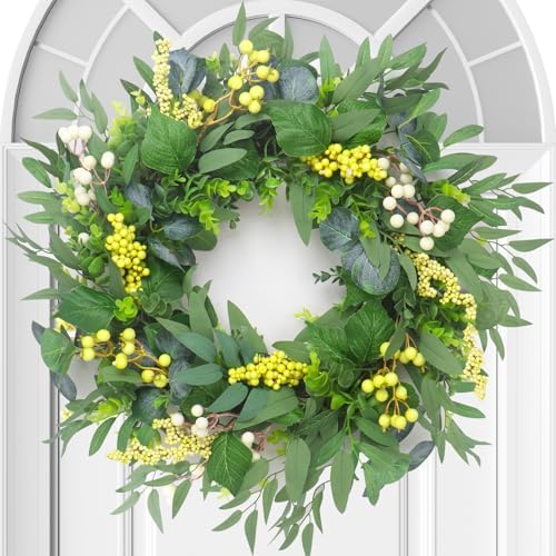 Artificial Green Eucalyptus Wreath for Front Door: 24 Inch Summer Wreaths for Indoor and Outdoor Decor, Large Boxwood Wreath for All Seasons, Spring Greenery Wreaths for Indoor/Outdoor Decorations by TISEMENT