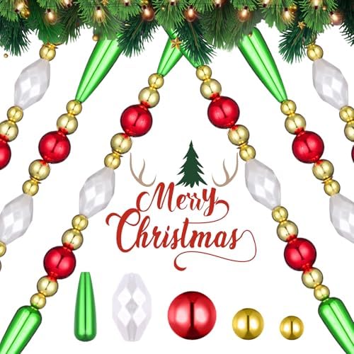 Jutom 6 Pcs Christmas Beaded Garland 54 ft Christmas Tree Beaded Decorations Garland Bead Red Green White for Xmas Indoor Outdoor Porch Home Garden Mantel Fireplace Holiday Party Decor - Image 2