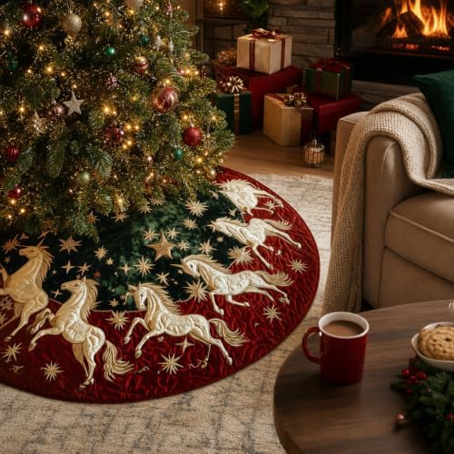 Christmas Tree Skirt Vintage Quilted Applique 36/48/72 Inch Holiday Decor (Red,Small) - Image 3
