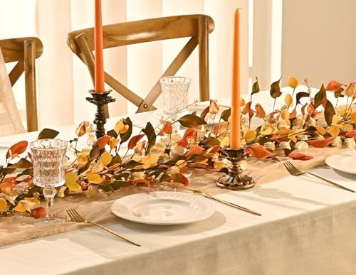 Fall Decor, Fall Garland with Lights, 6FT Autumn Eucalyptus Leaves Lighted Garland Thanksgiving Harvest Festival Decorations for Home Mantle Porch Outdoor Indoor Wedding Table Wall Arch Decor - Image 3