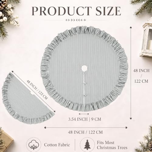 48 Inches Striped Christmas Tree Skirt Vintage Ruffle Decor, Black - Image 2