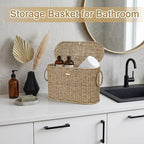 efluky Toilet Paper Storage Basket, Seagrass Slim Toilet Paper Holder with Lid- Holds Up to 9 Mega Rolls, Home Bathroom Decor Organizer - Image 2