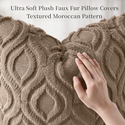 decorUhome Faux Fur Soft Light Brown Throw Pillow Covers 26x26 Set of 2 - Image 6