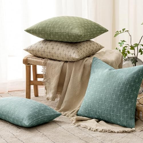 MIULEE Pack of 2 Decorative Burlap Linen Spring Throw Pillow Covers Modern Farmhouse Vintage Pillowcase Rustic Woven Textured Cushion Cover for Sofa Couch Bed 20x20 Inch Azure - Image 4