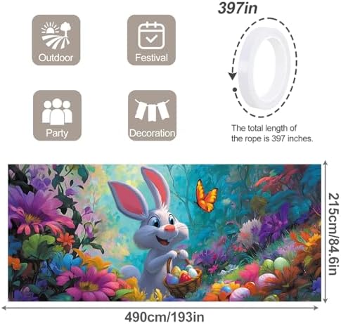 7 * 16FT Summer Garage Door Cover Decorations Sunset Palm Trees Garage Door Banner for Outdoor Indoor Summer Party Photography Backdrop (easter rabbit, 7 * 16 ft) - Image 2