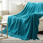 Chenille Throw Blanket for Couch 60" x 80" Twin, Teal - Image 4