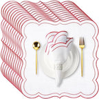 Hahafelt 12 Set Scalloped Cloth Napkins, Embroidery Polyester, Red by Hahafelt
