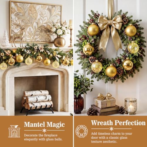 Seenelling 12 Pcs Christmas Glass Ball Ornaments 3.15 Inch, Gold - Image 6