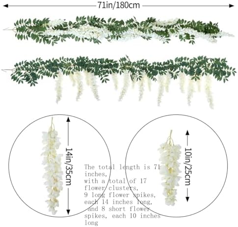 Encrypted Flower Vine Wisteria Artificial Garland Hanging (White, 1pc) - Image 3