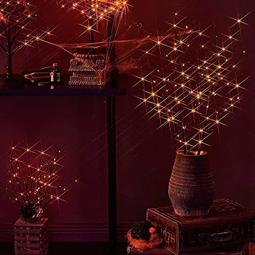 LITBLOOM Halloween Tree Branch Lights 32IN 100 Orange LED with Timer, Lighted Black Twig Branches with Fairy Lights for Halloween Decoration Indoor Outdoor - Image 5