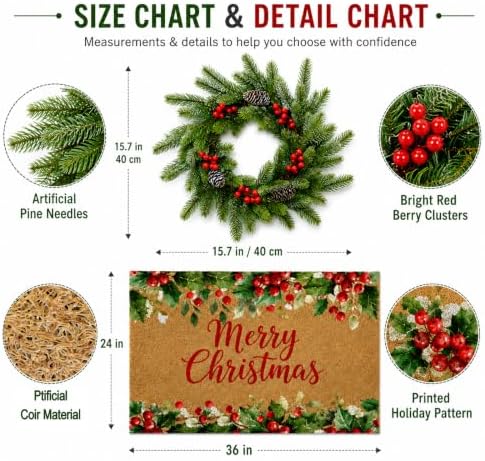 Thiccywoov 2 Pcs Merry Christmas Doormat and Wreath Set for Front Door - Image 3