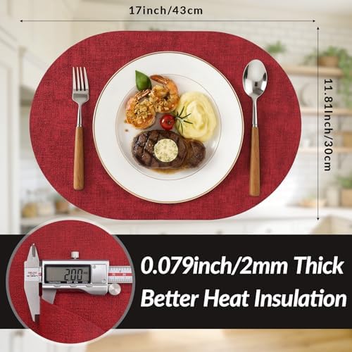 homing Heat Resistant Oval Placemats Set of 8, Red - Image 3