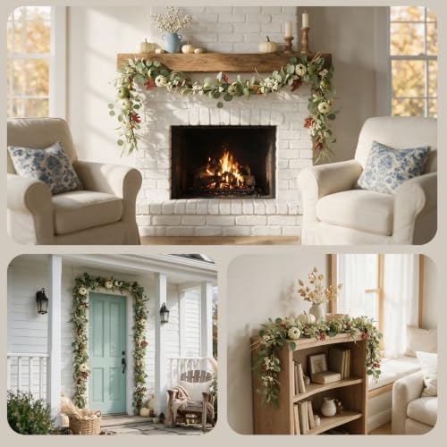 6FT Fall Garland with Lights for Thanksgiving Mantel Decor for Fireplace - Image 7