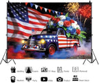10x6.5ft 4Th of July Backdrop Car Colorful Flowers Independence Day Us Flag Decorations Background Memorial Veterans Day Newborn Party Birthday Party Banner Photo Booth - Image 3