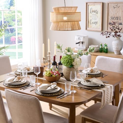 10 Pack, Round Woven Placemats, Natural Water Hyacinth Wicker Place Mats, Braided Straw Table Mats for Dining Table, Fall, Halloween, Thanksgiving, Christmas, Black (13.8 inch) - Image 2