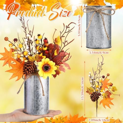Zeyune 6 Sets Fall Thanksgiving Table Centerpiece Decoration Harvest Artificial Flower Stem Pumpkin Maple Berry Pick with Metal Pot for Autumn Rustic Farmhouse Home Kitchen Dining Indoor Decoration - Image 3