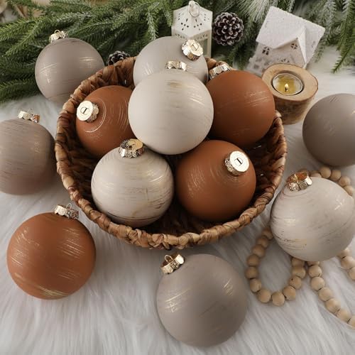 Yunlly 12 Pcs Neutral Christmas Ornament, Brown Ivory Beige, 4'' - Image 4