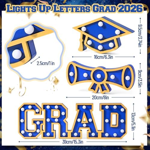 Novabright 3 Pcs Blue Graduation Light up Signs 2026, Wooden with LED - Image 2