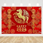 MEHOFOND 8x6ft Happy Chinese New Year Backdrop, 2026 Year of The Horse Background Banner, TET 2026 Vietnamese Lunar New Year Decoration, Red Lantern Flowers Holiday Spring Festival Party Decor by MEHOFOND