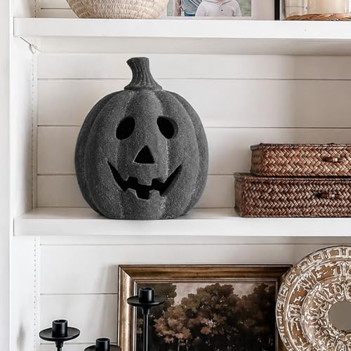 Halloween Decorations - Black Handmade Terracotta Jack O Lantern Pumpkin - Image 4