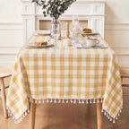 JIALE Gingham Tablecloth Rectangle Cotton Linen Fabric Checkered Table Cloth with Tassel Washable Wrinkle Free Buffalo Plaid Table Cover for Outdoor Party Picnic Kitchen Dining, Yellow,55x120 by JIALE