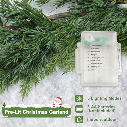 OZFHUA 6 FT Christmas Garland Pine Garland with Lights for Table Mantle Background Christmas Decorate Wall Room Outdoor Indoor Winter Decoration - Image 5